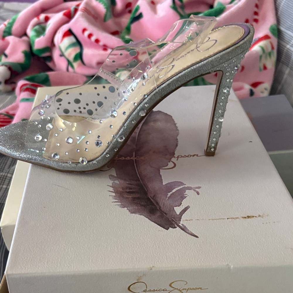 Jessica Simpson Glittering Silver and Clear Heels